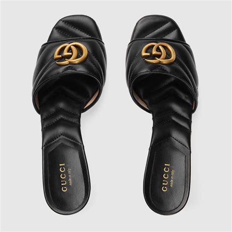 Women's Double G sandal in black leather 